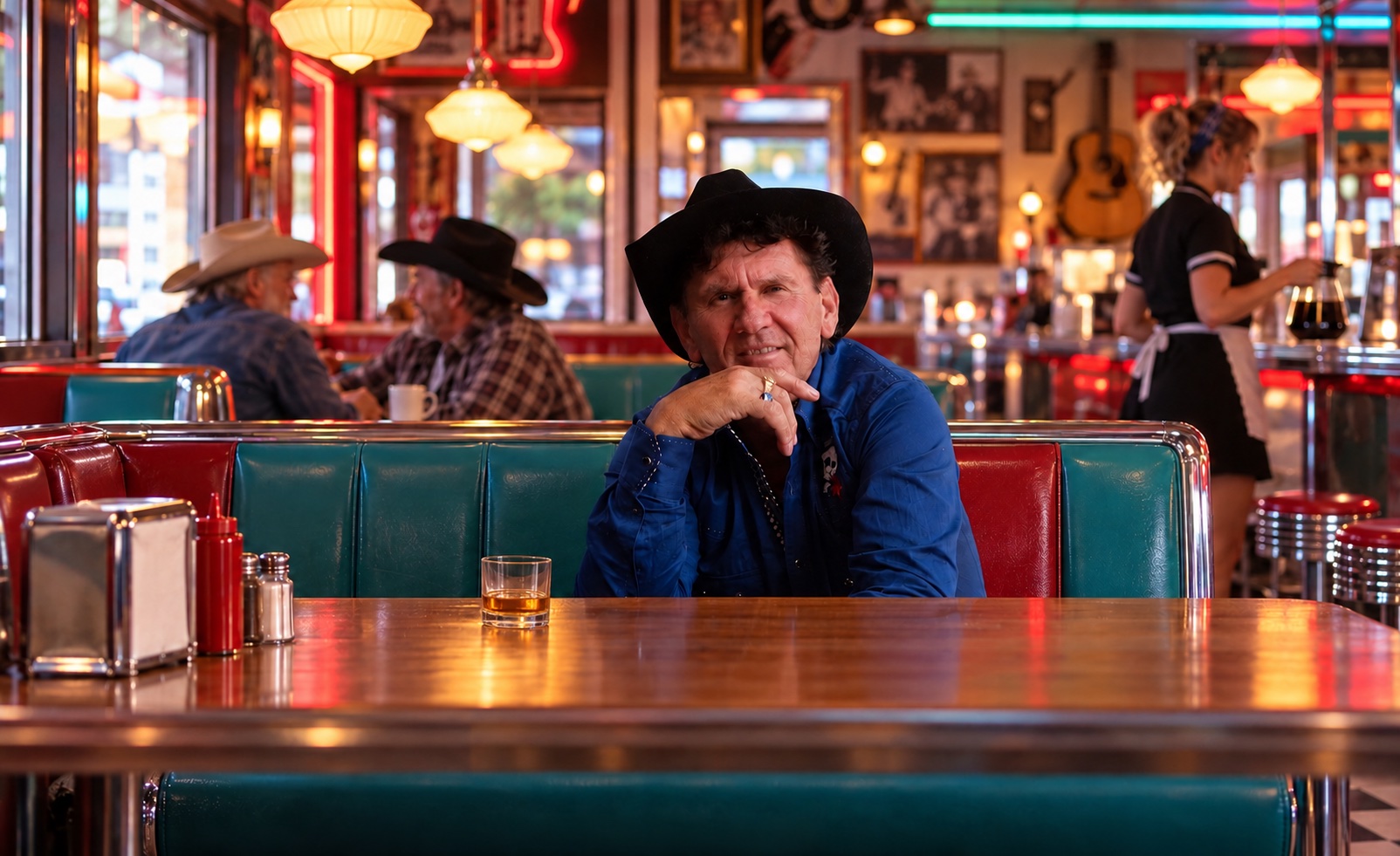 The warmly lit diner artwork featured on Bobby Ball’s website.